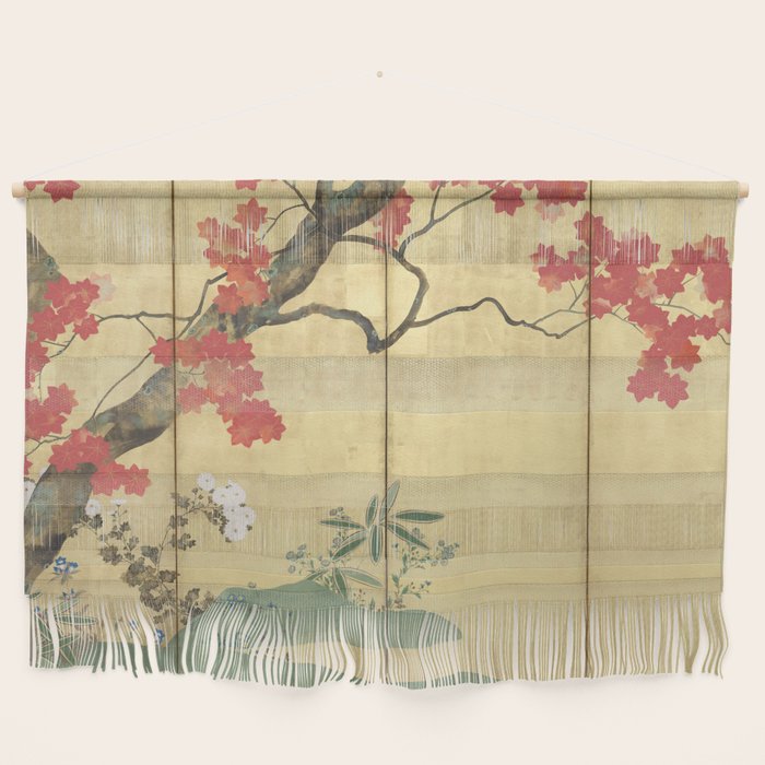 Maple Tree Japanese Edo Period Six-Panel Gold Leaf Screen Wall Hanging Gallery Image 1