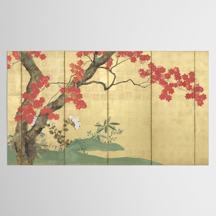 Maple Tree Japanese Edo Period Six-Panel Gold Leaf Screen Tablecloth Gallery Image 2