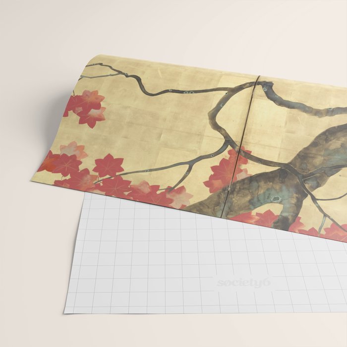 Maple Tree Japanese Edo Period Six-Panel Gold Leaf Screen Wrapping Paper Gallery Image 2