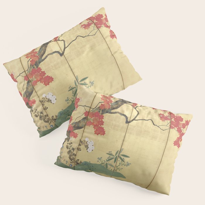 Maple Tree Japanese Edo Period Six-Panel Gold Leaf Screen Pillow Sham Gallery Image 3