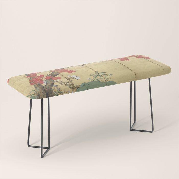 Maple Tree Japanese Edo Period Six-Panel Gold Leaf Screen Bench Gallery Image 1
