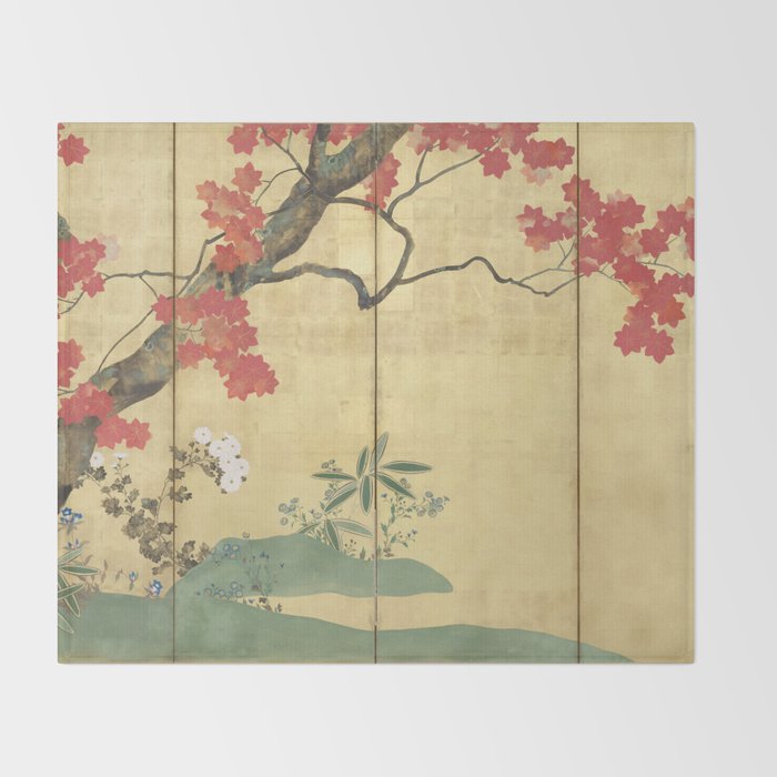 Maple Tree Japanese Edo Period Six-Panel Gold Leaf Screen Throw Blanket Gallery Image 2