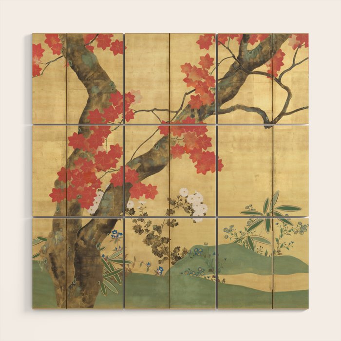 Maple Tree Japanese Edo Period Six-Panel Gold Leaf Screen Wood Wall Art Gallery Image 1