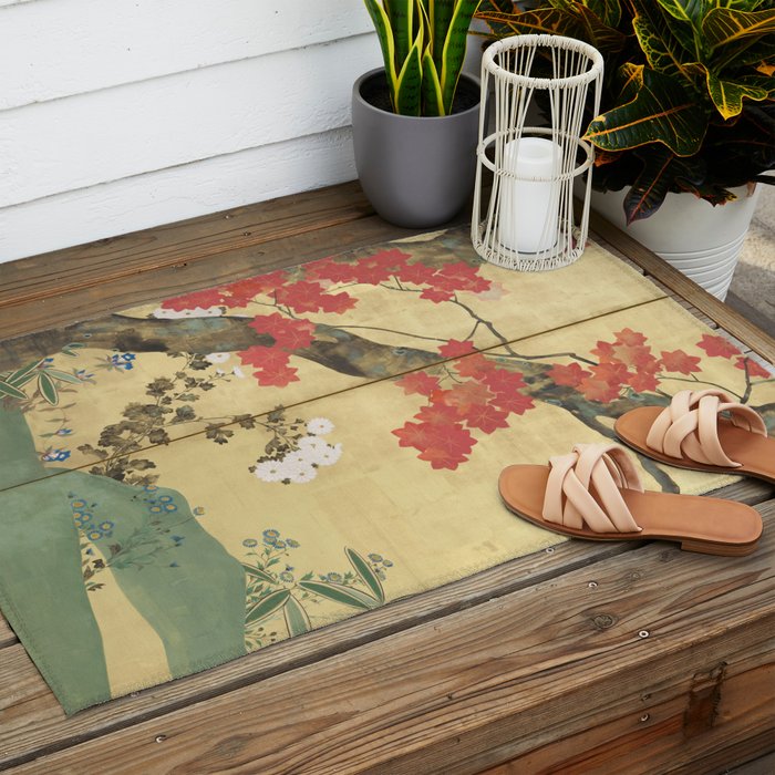 Maple Tree Japanese Edo Period Six-Panel Gold Leaf Screen Outdoor Rug Gallery Image 2