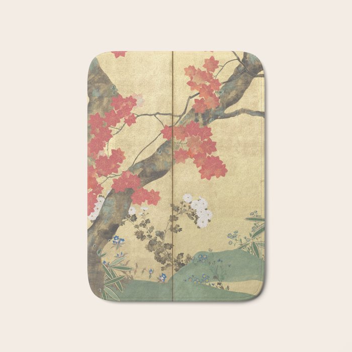 Maple Tree Japanese Edo Period Six-Panel Gold Leaf Screen Bath Mat Gallery Image 1