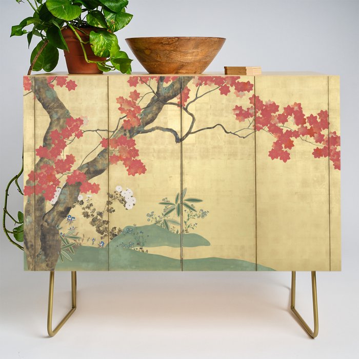 Maple Tree Japanese Edo Period Six-Panel Gold Leaf Screen Credenza Gallery Image 1