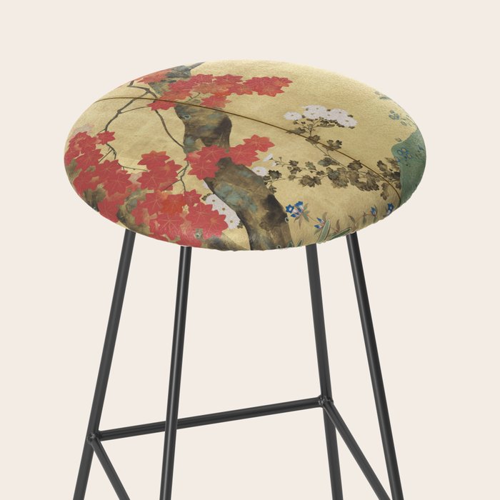 Maple Tree Japanese Edo Period Six-Panel Gold Leaf Screen Stool Gallery Image 2