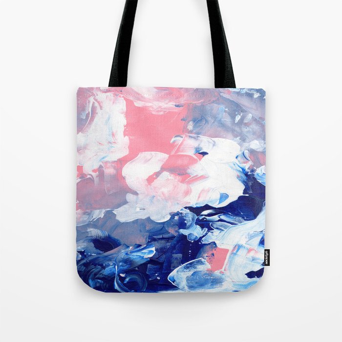 Ejaaz Haniff Abstract Acrylic Palette Knife Painting Blue Pink: 'Summer Storm' Tote Bag Gallery Image 1