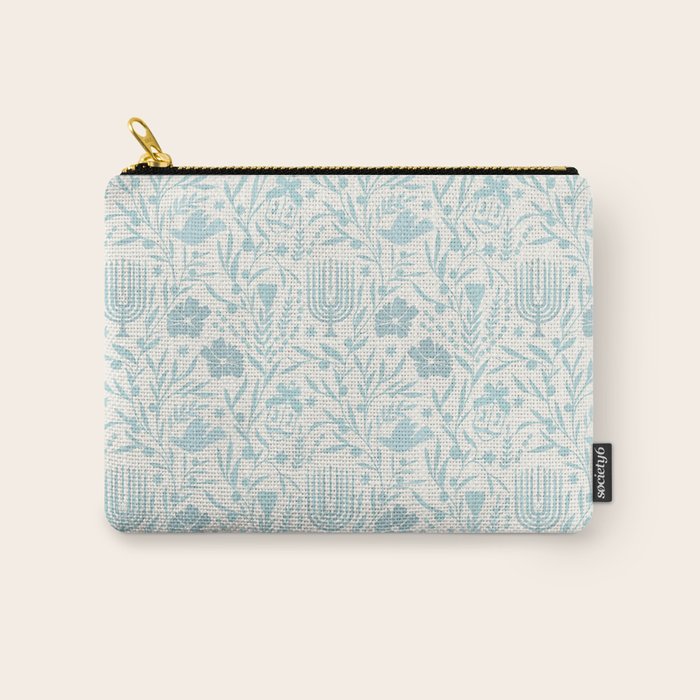 Hanukkah Toile Blue and Cream Menorah Dreidels Peace Dove Botanicals and Olive Branch Carry All Pouch Gallery Image 1