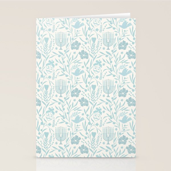 Hanukkah Toile Blue and Cream Menorah Dreidels Peace Dove Botanicals and Olive Branch Stationery Card Gallery Image 2