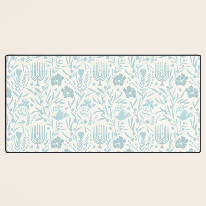 Hanukkah Toile Blue and Cream Menorah Dreidels Peace Dove Botanicals and Olive Branch Desk Mat Gallery Image 3