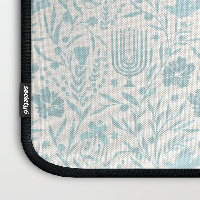 Hanukkah Toile Blue and Cream Menorah Dreidels Peace Dove Botanicals and Olive Branch Laptop Sleeve Gallery Image 3
