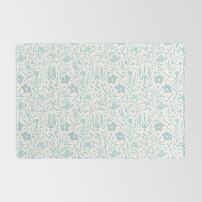 Hanukkah Toile Blue and Cream Menorah Dreidels Peace Dove Botanicals and Olive Branch Rug Gallery Image 2