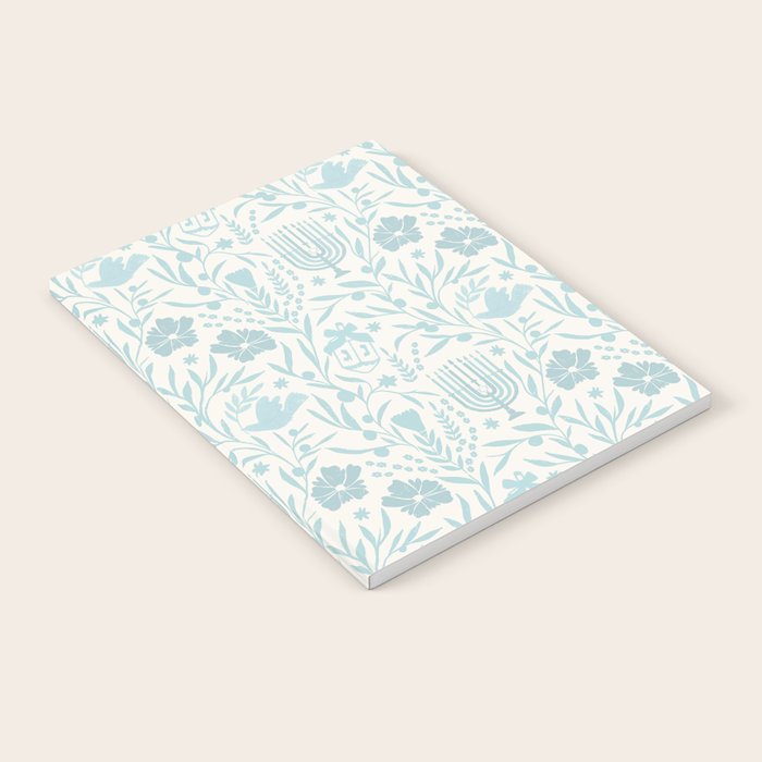 Hanukkah Toile Blue and Cream Menorah Dreidels Peace Dove Botanicals and Olive Branch Notebook Gallery Image 2
