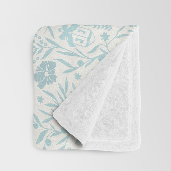 Hanukkah Toile Blue and Cream Menorah Dreidels Peace Dove Botanicals and Olive Branch Throw Blanket Gallery Image 3
