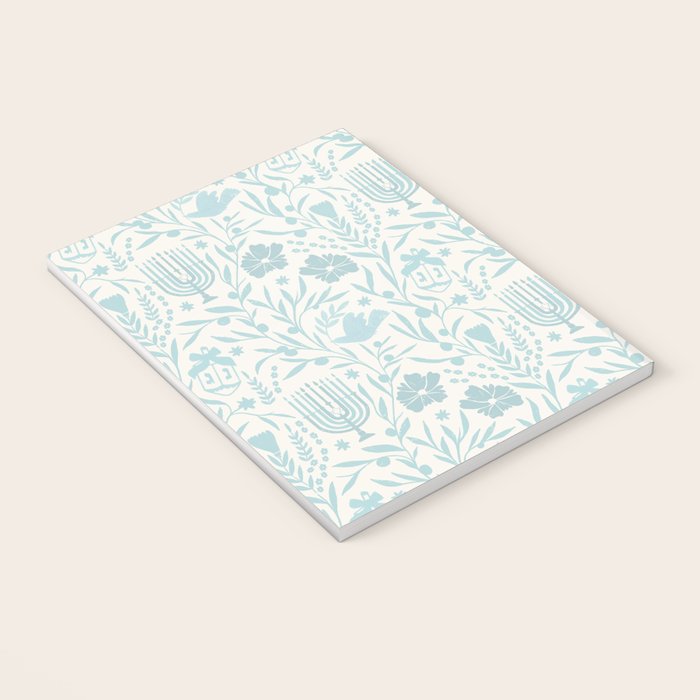 Hanukkah Toile Blue and Cream Menorah Dreidels Peace Dove Botanicals and Olive Branch Notebook Gallery Image 3