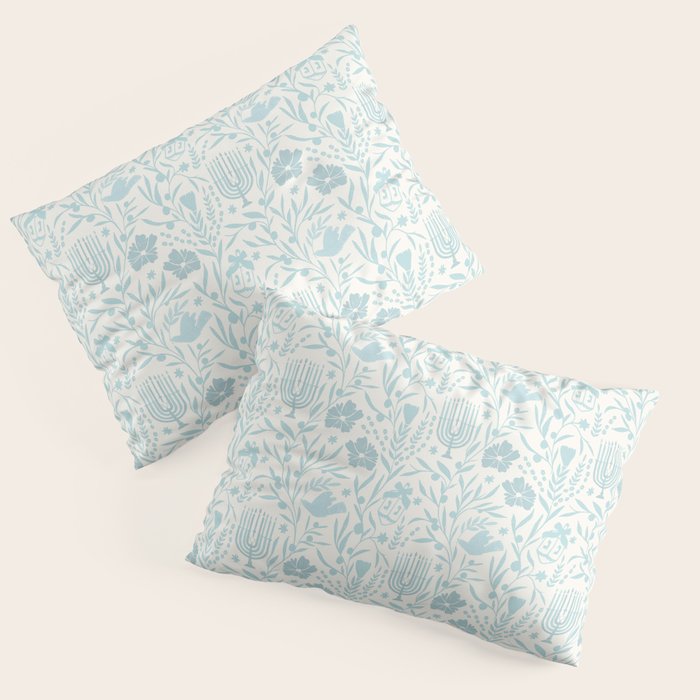 Hanukkah Toile Blue and Cream Menorah Dreidels Peace Dove Botanicals and Olive Branch Pillow Sham Gallery Image 3