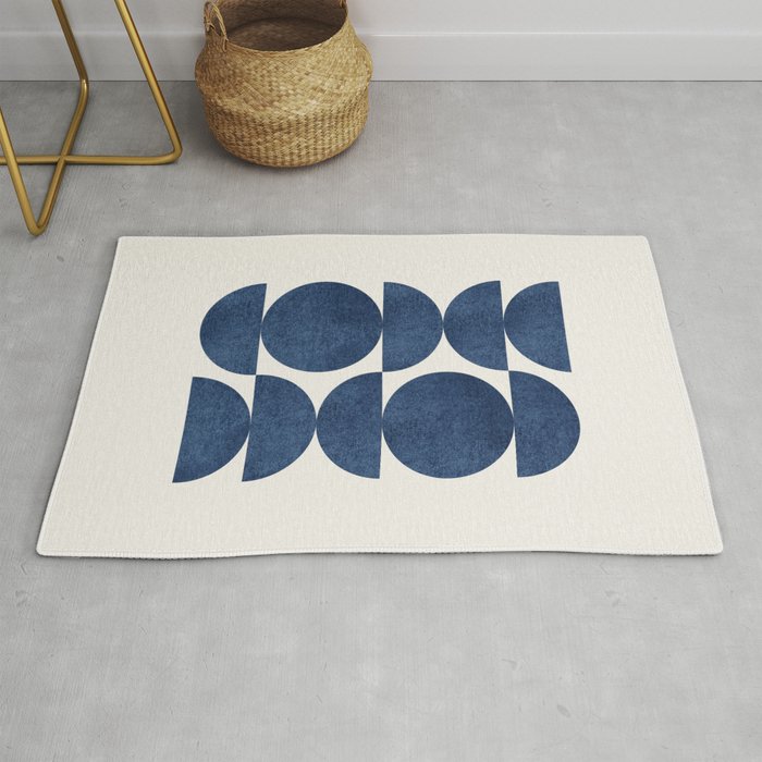 Blue navy retro scandinavian Mid century modern Rug Gallery Image 1