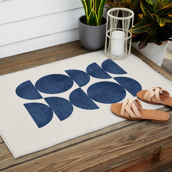 Blue navy retro scandinavian Mid century modern Outdoor Rug Gallery Image 2