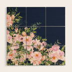 Boho, Floral Watercolor, Roses, Navy Blue and Pink Wood Wall Art Gallery Image 1