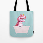 Pink T-Rex in Bathtub Tote Bag Gallery Image 1