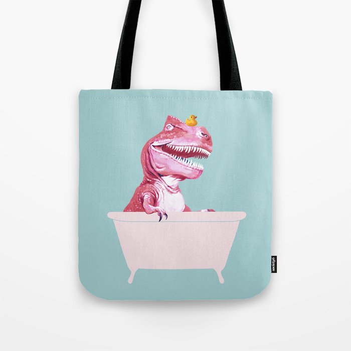 Pink T-Rex in Bathtub Tote Bag Gallery Image 1