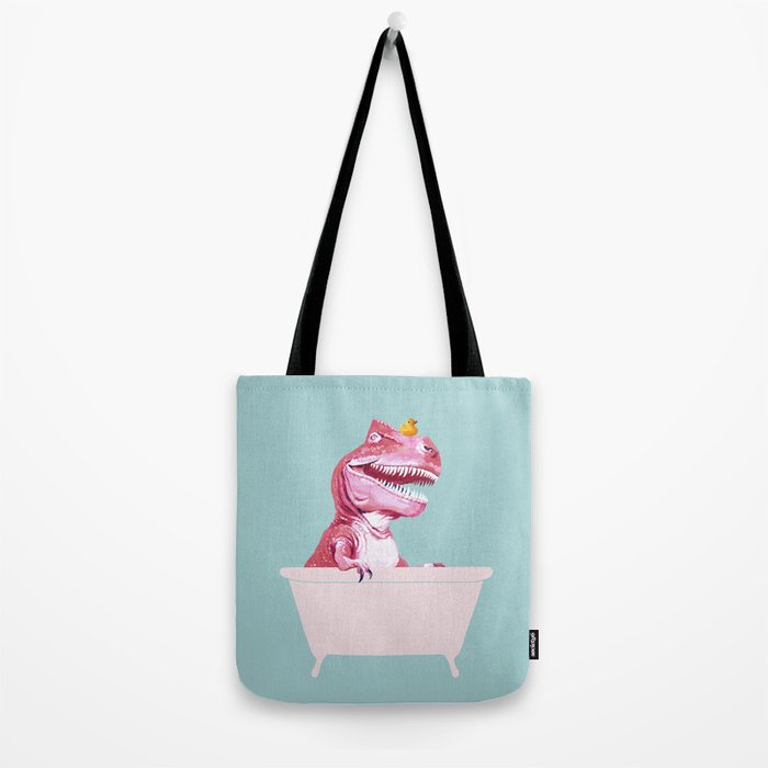 Pink T-Rex in Bathtub Tote Bag Gallery Image 2