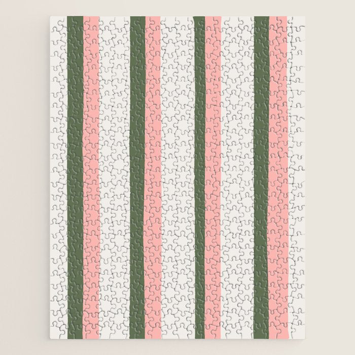 Hand Drawn Vertical Stripes Muted Green & Pink Jigsaw Puzzle Gallery Image 1