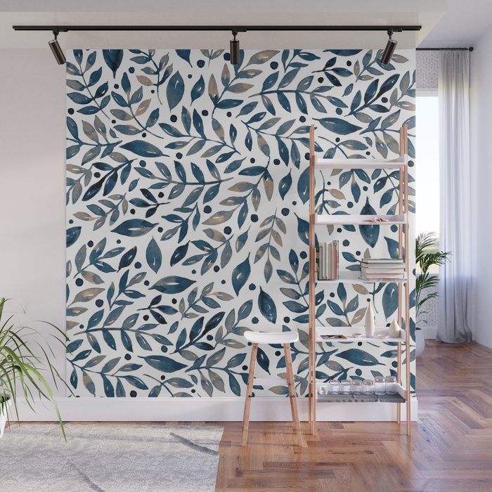 Seasonal branches and berries - neutral Wall Mural Gallery Image 1