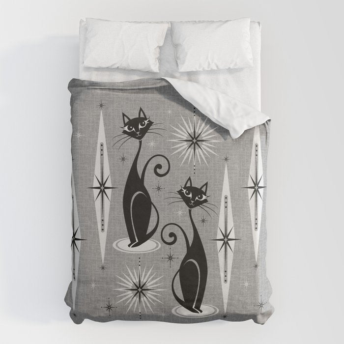 Mid Century Meow Atomic Cats on Cool Gray ©studioxtine Duvet Cover Gallery Image 6