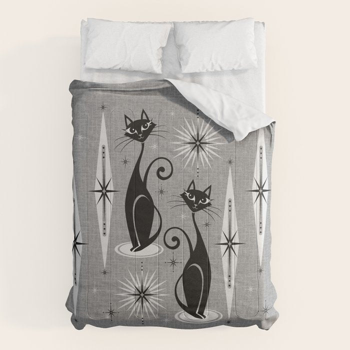 Mid Century Meow Atomic Cats on Cool Gray ©studioxtine Comforter Gallery Image 1