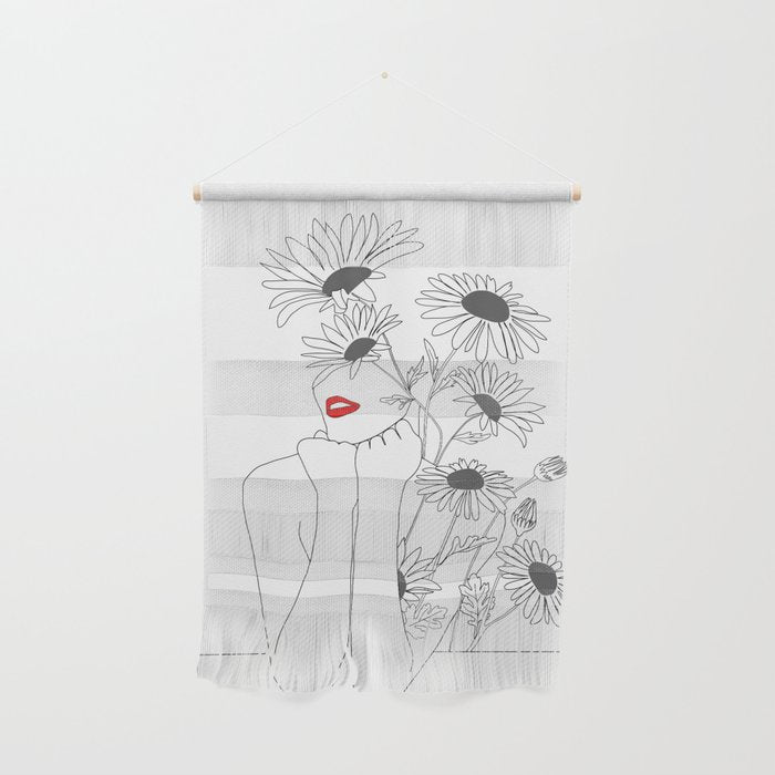 Minimal Line Art Girl with Sunflowers Wall Hanging Gallery Image 1
