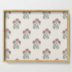 Vintage Sketched Block Print Floral - Green Raspberry Serving Tray Gallery Image 1