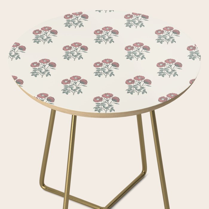Vintage Sketched Block Print Floral - Green Raspberry Side Table Gallery Image 2