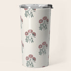 Vintage Sketched Block Print Floral - Green Raspberry Travel Mug Gallery Image 2