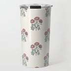 Vintage Sketched Block Print Floral - Green Raspberry Travel Mug Gallery Image 1
