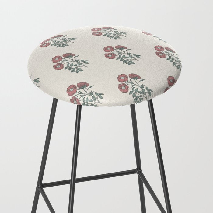 Vintage Sketched Block Print Floral - Green Raspberry Stool Gallery Image 2