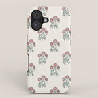 Vintage Sketched Block Print Floral - Green Raspberry iPhone Case Gallery Image 1