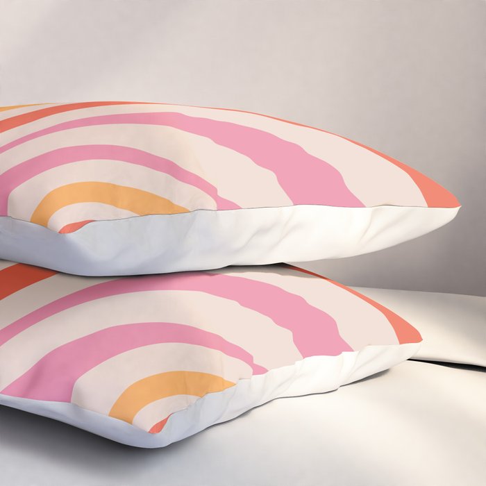Wavy Loops Abstract Pattern in Retro Pink and Orange Pillow Sham Gallery Image 3
