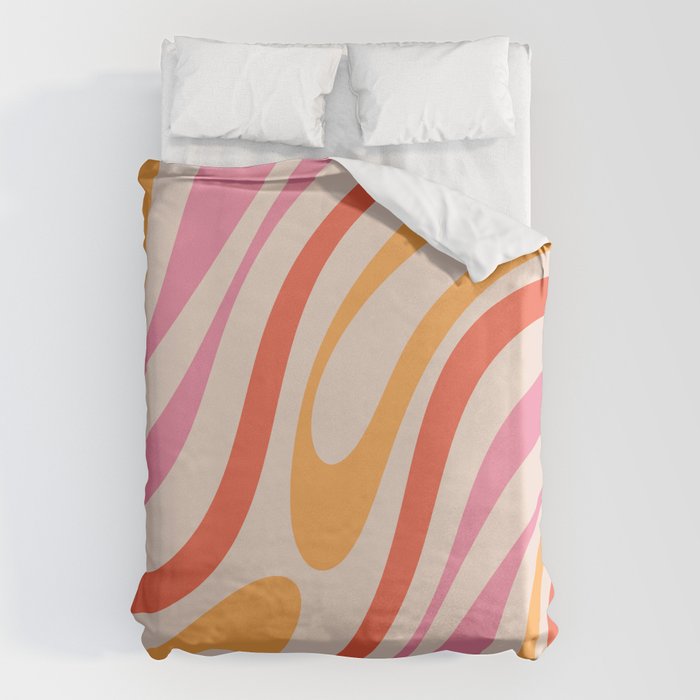 Wavy Loops Abstract Pattern in Retro Pink and Orange Duvet Cover Gallery Image 6