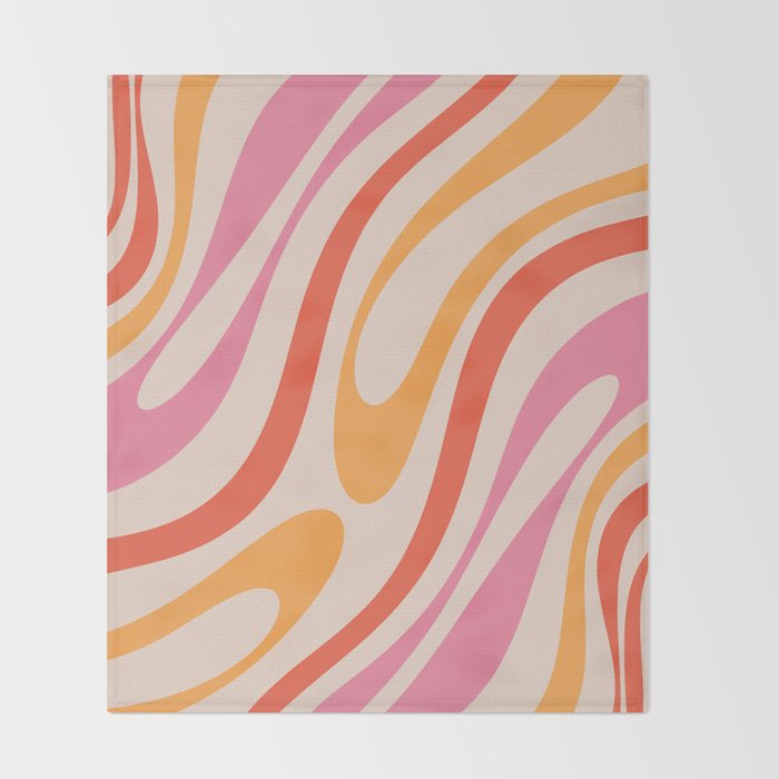 Wavy Loops Abstract Pattern in Retro Pink and Orange Throw Blanket Gallery Image 2