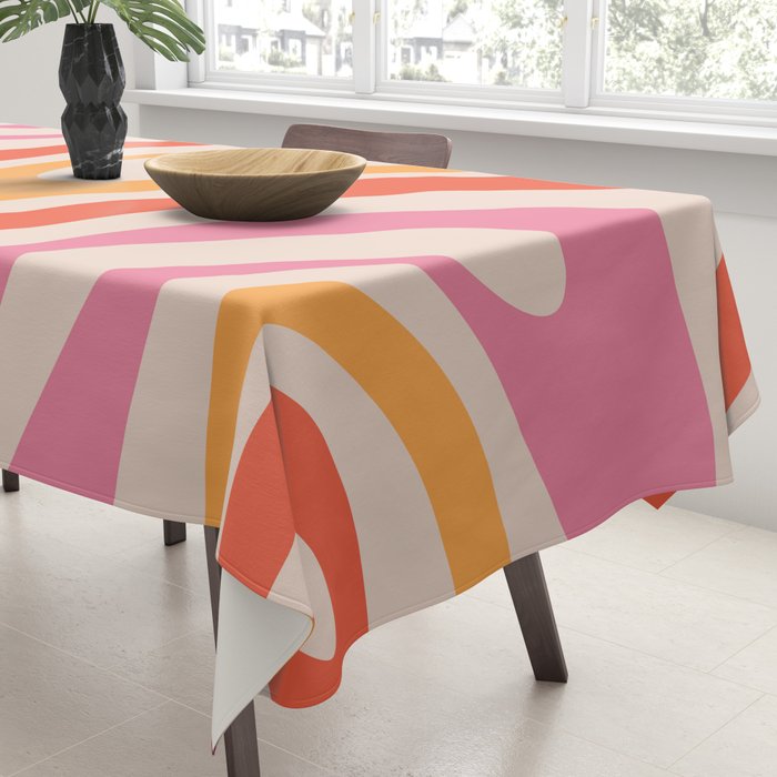 Wavy Loops Abstract Pattern in Retro Pink and Orange Tablecloth Gallery Image 3