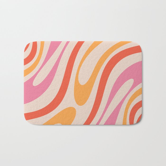 Wavy Loops Abstract Pattern in Retro Pink and Orange Bath Mat Gallery Image 1