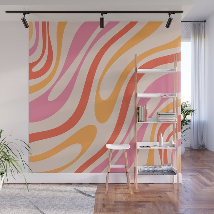 Wavy Loops Abstract Pattern in Retro Pink and Orange Wall Mural Gallery Image 1