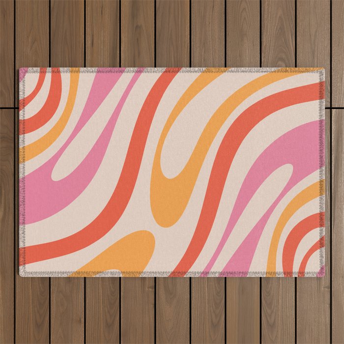 Wavy Loops Abstract Pattern in Retro Pink and Orange Outdoor Rug Gallery Image 1