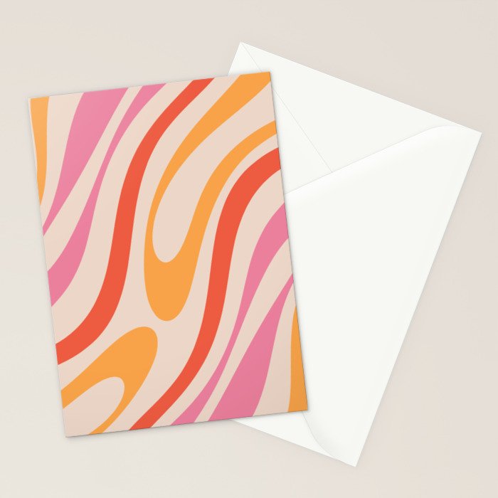 Wavy Loops Abstract Pattern in Retro Pink and Orange Stationery Card Gallery Image 2