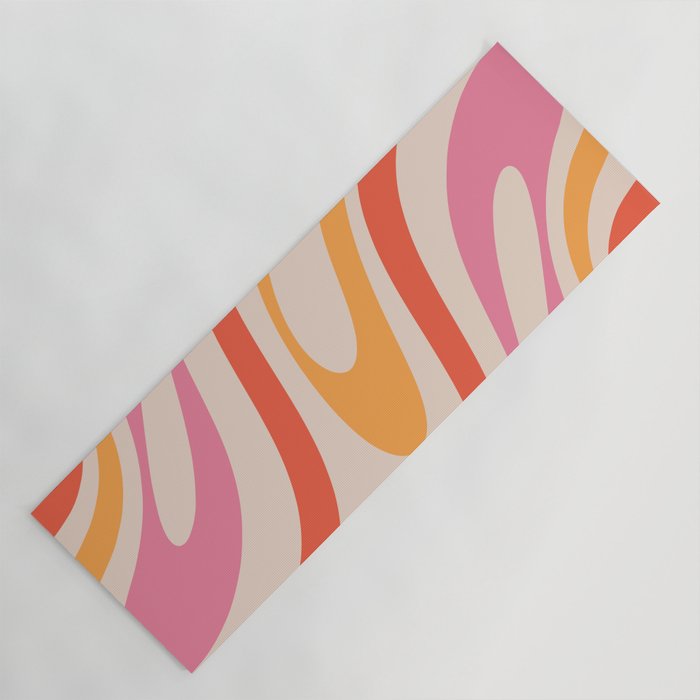 Wavy Loops Abstract Pattern in Retro Pink and Orange Yoga Mat Gallery Image 1