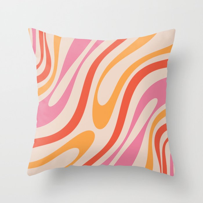 Wavy Loops Abstract Pattern in Retro Pink and Orange Throw Pillow Gallery Image 6