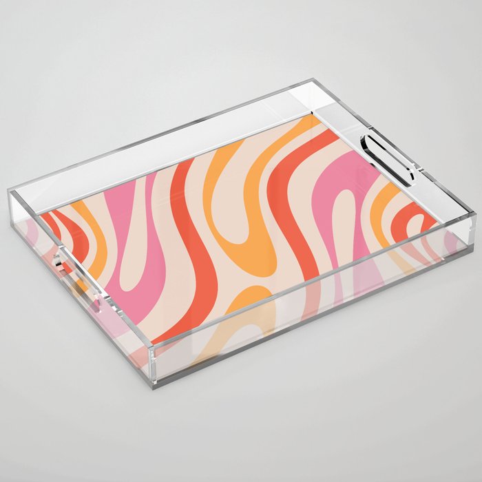 Wavy Loops Abstract Pattern in Retro Pink and Orange Acrylic Tray Gallery Image 1