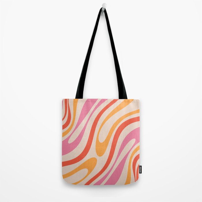 Wavy Loops Abstract Pattern in Retro Pink and Orange Tote Bag Gallery Image 2